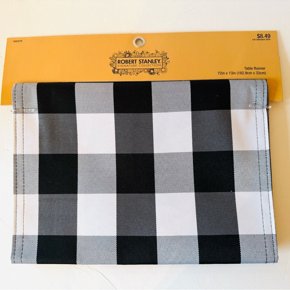Robert Stanley Signature Collection Table Runner 72in X 13in Black White Check